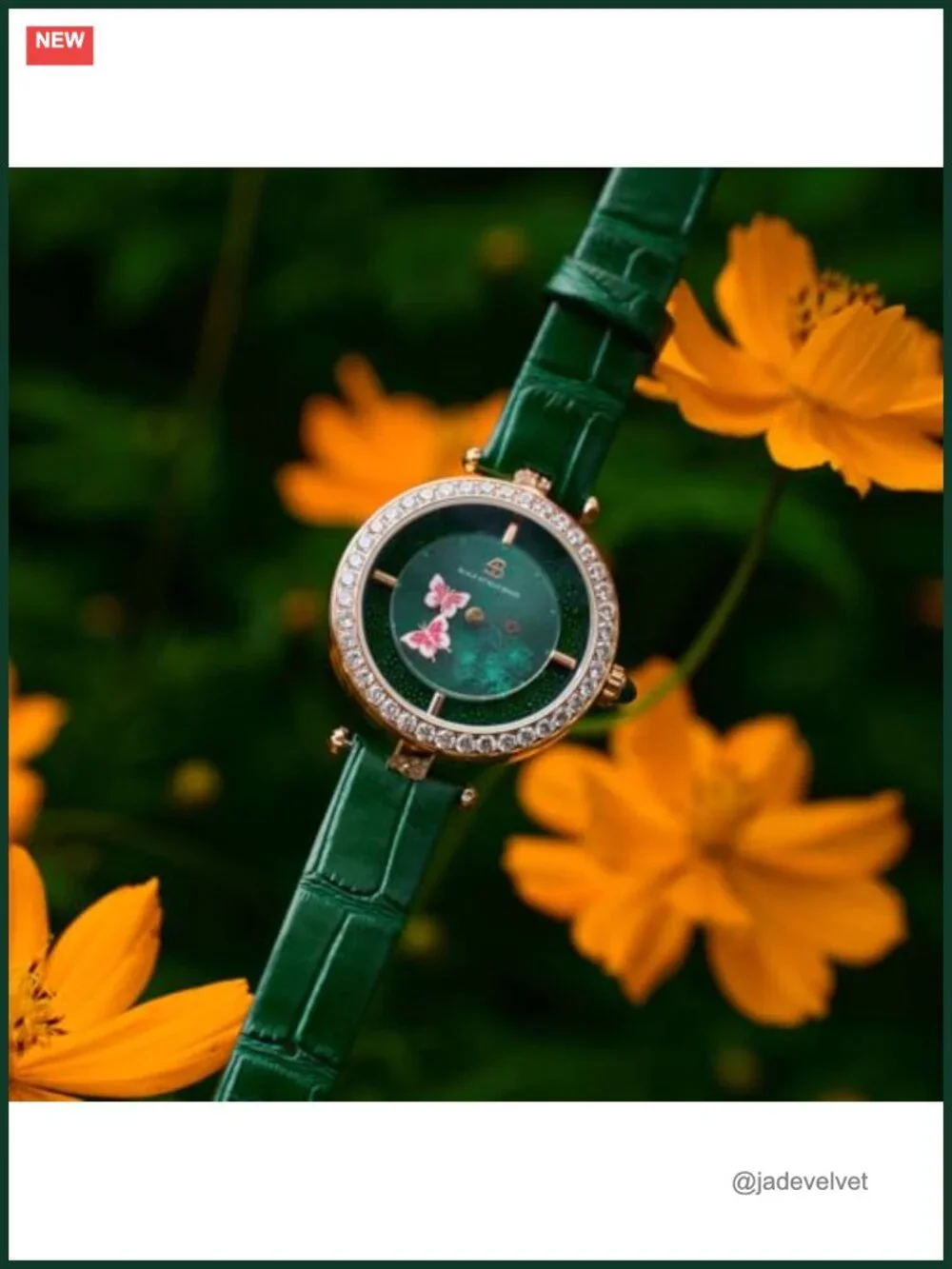Butterfly Watch for Women Leather Strap Sapphire Crystal Quartz 34mm